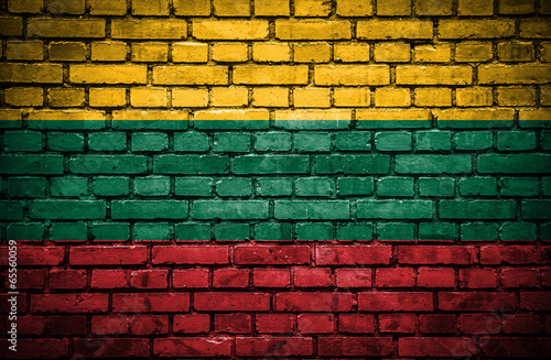 Brick wall with painted flag of Lithuania