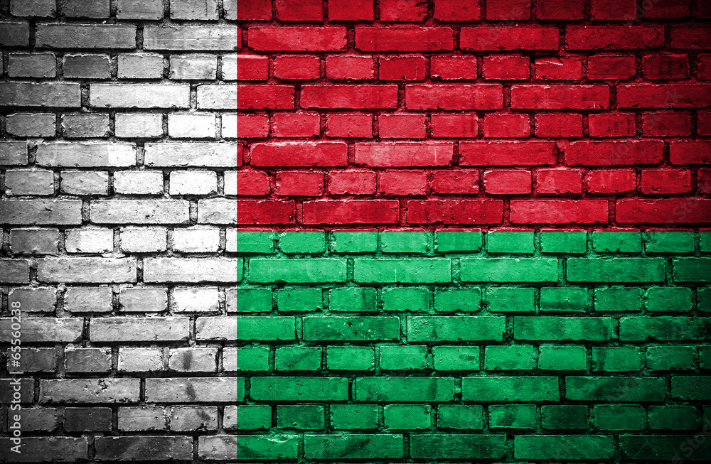 Brick wall with painted flag of Madagascar Brick wall with painted flag of Madagascar