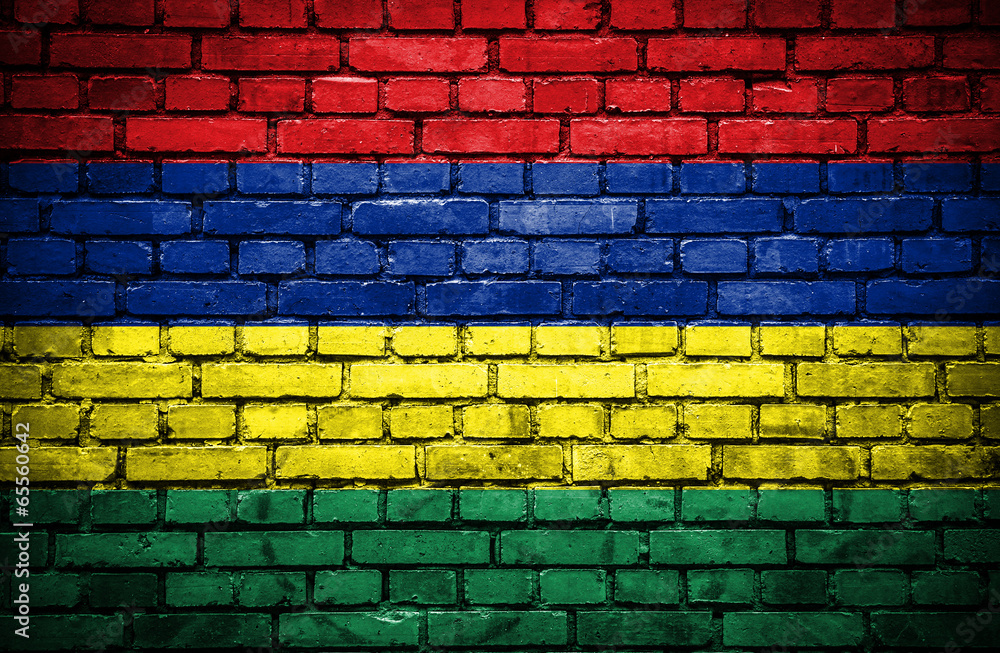 Brick wall with painted flag of Mauritius Brick wall with painted flag of Mauritius