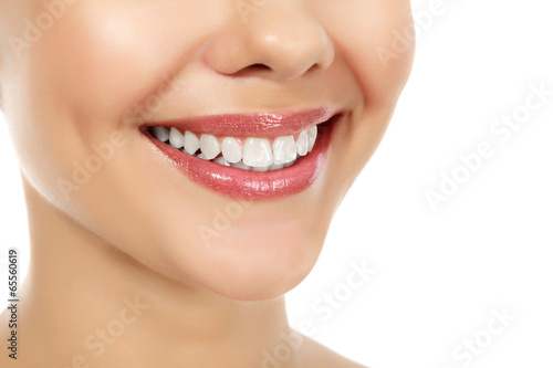 Young smiling woman  white background  copyspace