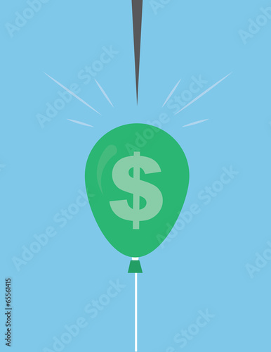 Balloon with dollar sign about to be popped by pin