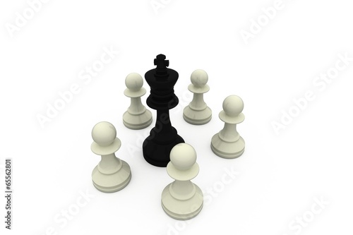 Black king surrounded by white pawns