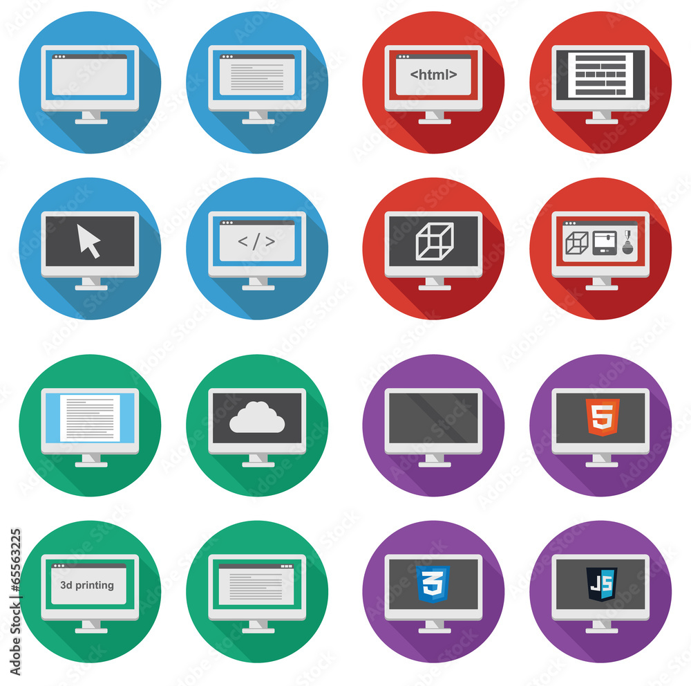vector collection of web development round icons: screen of per vector collection of web development round icons: screen of per