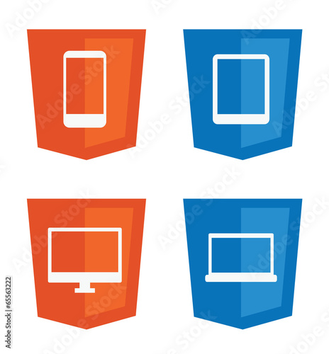 vector collection of  web development shield signs: smart phone,