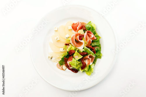 appetizer with pear, cheese and ham