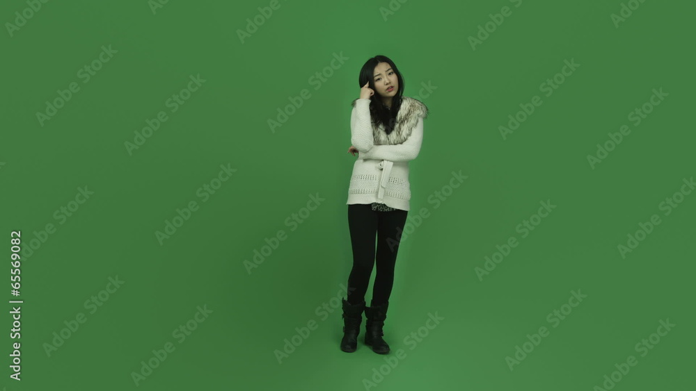 Asian girl young adult isolated greenscreen green background Asian girl young adult isolated greenscreen green background