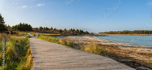 Panorama of wood path at the beach