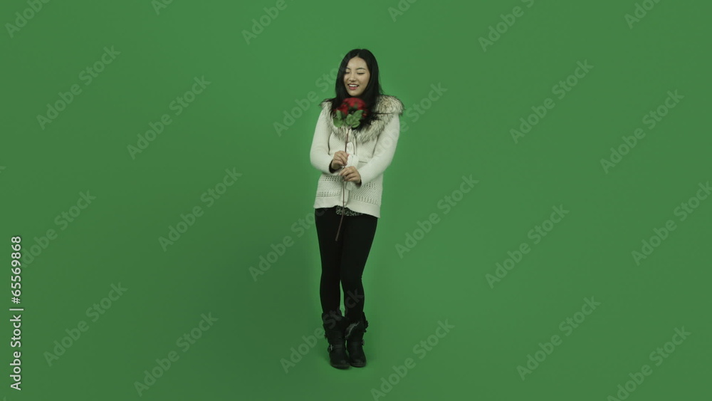 Asian girl young adult isolated greenscreen green background Asian girl young adult isolated greenscreen green background