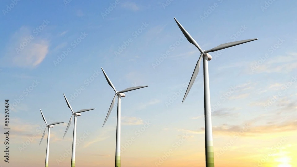 Windmill Wind Turbines in the sunset - Clean Green Wind Energy Windmill Wind Turbines in the sunset - Clean Green Wind Energy