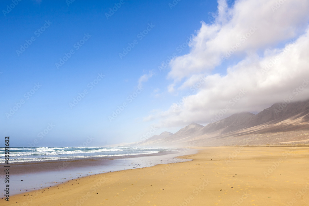 wild sandy beach in fuerteventura, canary island