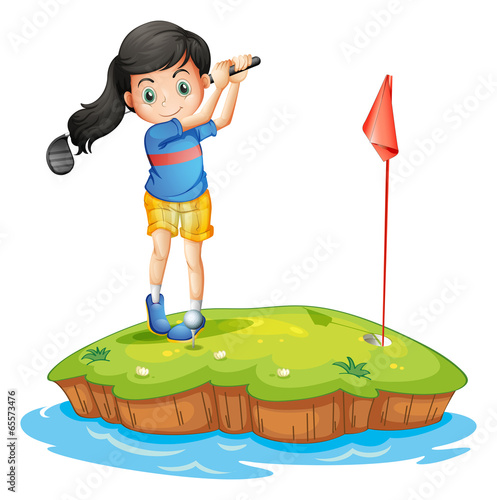 A young lady golfing