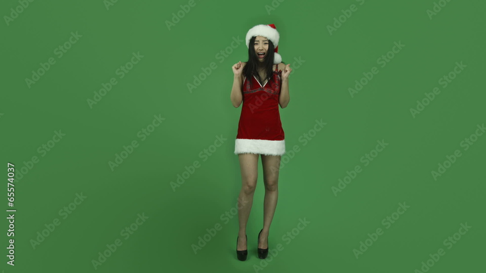 Asian girl sexy santa claus isolated greenscreen green Asian girl sexy santa claus isolated greenscreen green