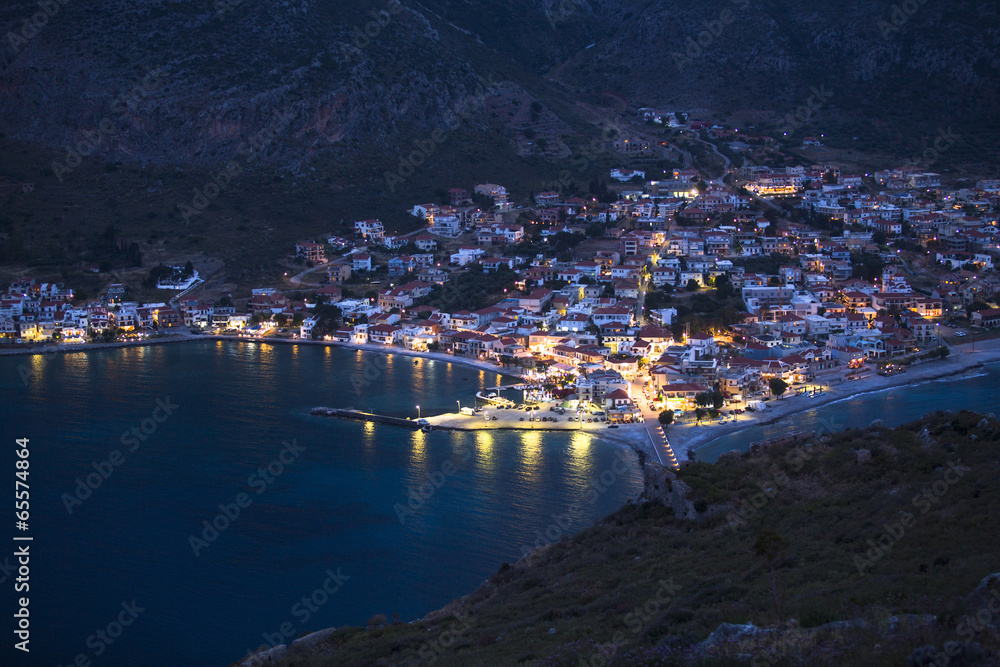 Marina of Monemvasia in night time, Greece.