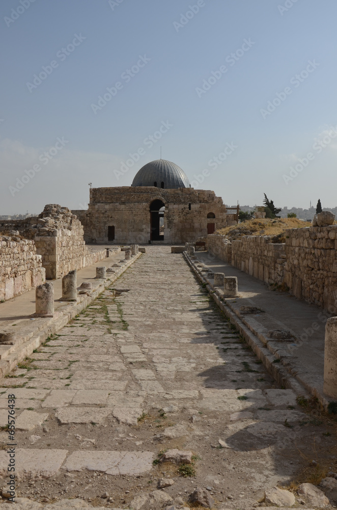 The Colonnaded Street and Umayyad Palace Gateway at the Citadel in Amman, Jordan