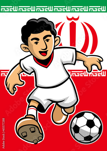 Iran soccer player with flag background