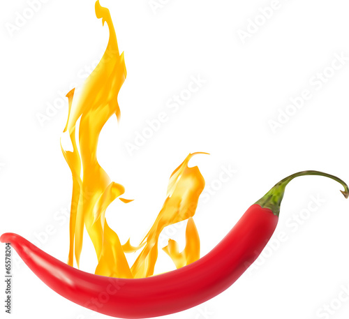 red hot chilli pepper with flame
