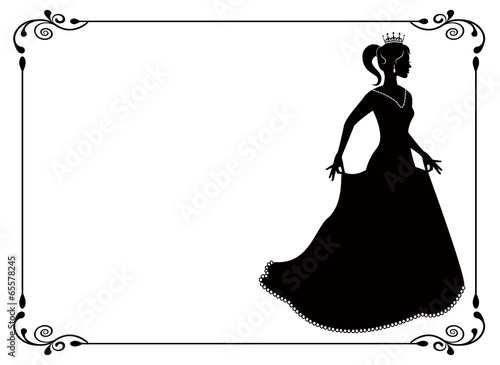 princess silhouette in long dress and retro frame