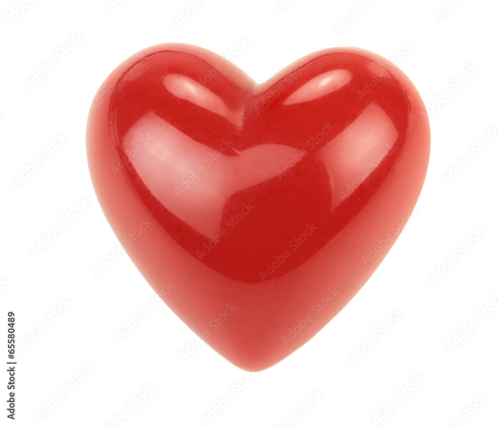 Red heart with reflections isolated on white background.