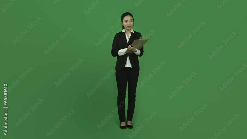 Asian business woman isolated greenscreen green background happy Asian business woman isolated greenscreen green background happy