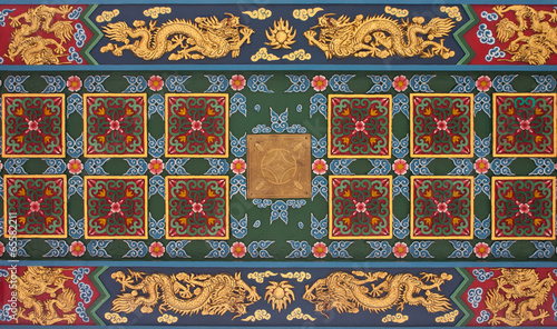 Decorative sculpture on the ceiling of a Chinese temple in Thai.