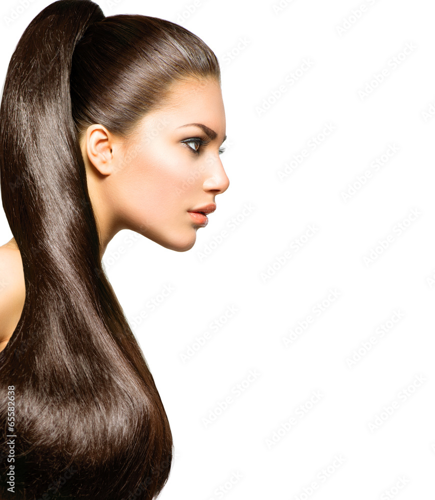 Ponytail Hairstyle. Beauty with Long Healthy Straight Brown Hair Stock  Photo | Adobe Stock