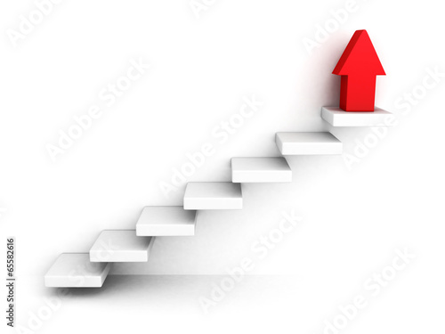 red growing up success arrow and upstairs steps ladder