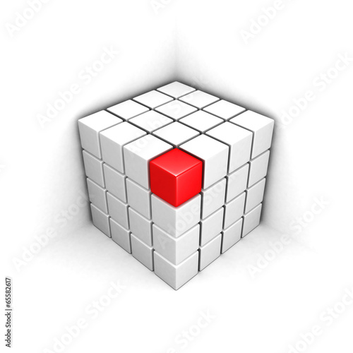 red different red cube out from white group structure
