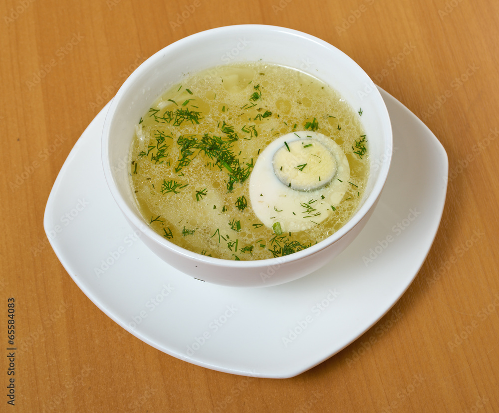 Chicken broth with dill and egg. Chicken broth with dill and egg.