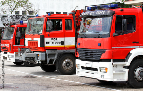 three trucks of Italian firefighters ready for every emergency i