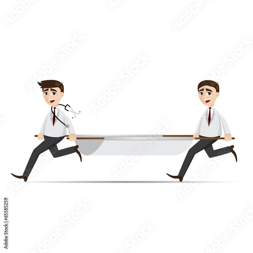 cartoon doctor with first aid stretcher