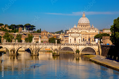 Photography Basilica di San Pietro with bridge in Vatican, Rome, Italy