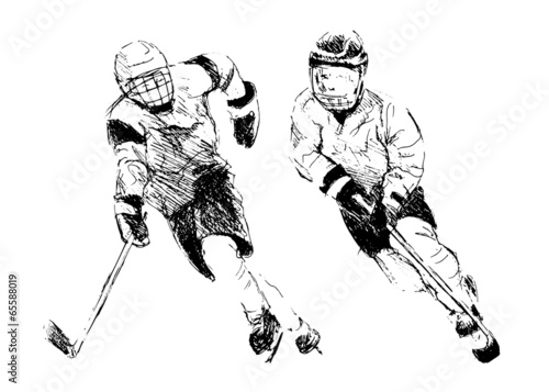 Hand drawing two hockey player. Vector illustration
