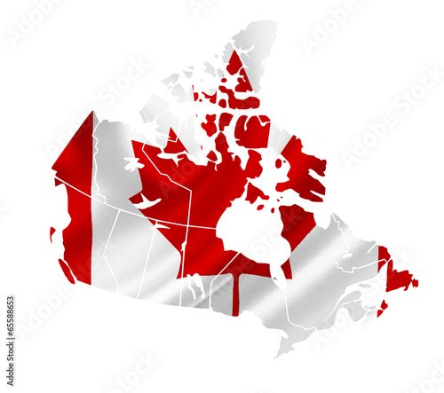 Map of Canada with waving flag isolated on white