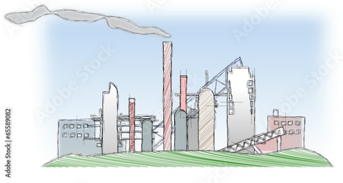 Sketched industrial factory as symbol of enviroment pollution