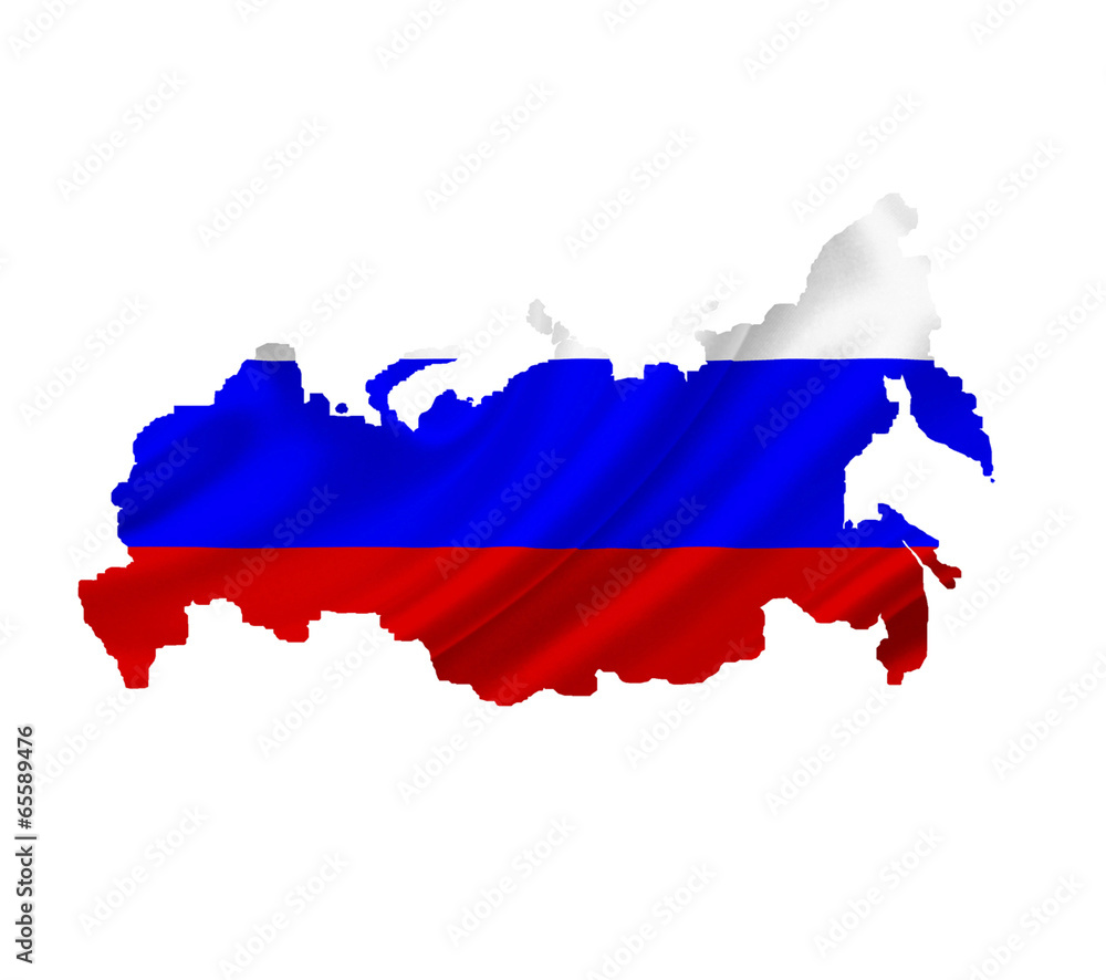 Map of Russia with waving flag isolated on white Map of Russia with waving flag isolated on white