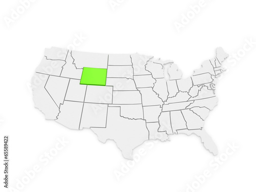 Three-dimensional map of Wyoming. USA.