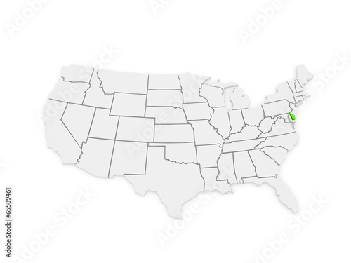 Three-dimensional map of Delaware. USA.