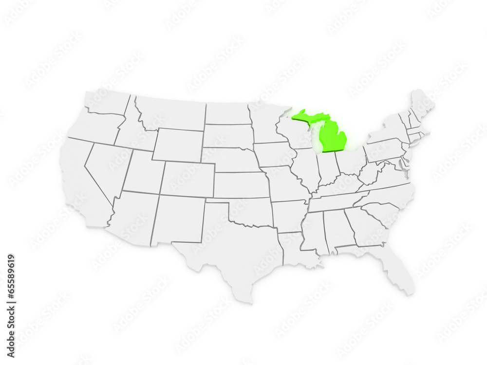 Fototapeta premium Three-dimensional map of Michigan. USA.
