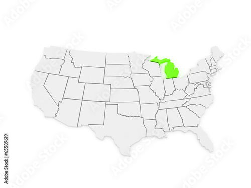 Three-dimensional map of Michigan. USA.