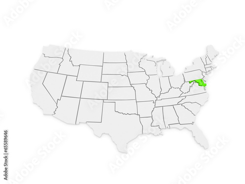 Three-dimensional map of Maryland. USA.