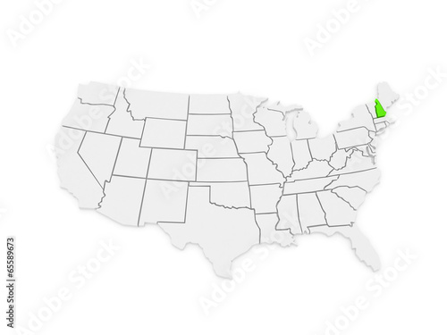 Three-dimensional map of New Hampshire. USA.