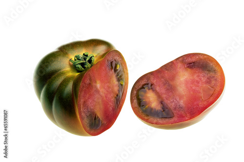 isolated green tomatoes, one of them sliced