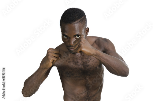 African boxer showing fists