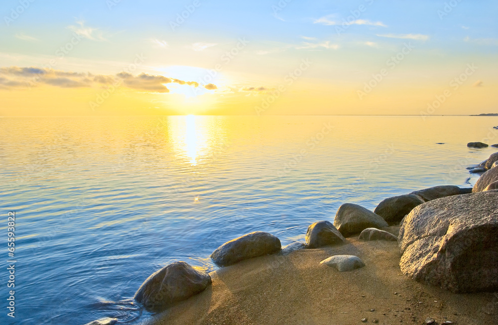 Naklejka premium Chudsky Lake ( Estonian : Peipsi). Pskov region, Russia