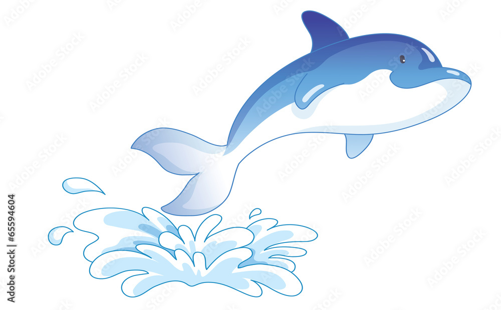 Naklejka premium Cartoon dolphin jumping out of water