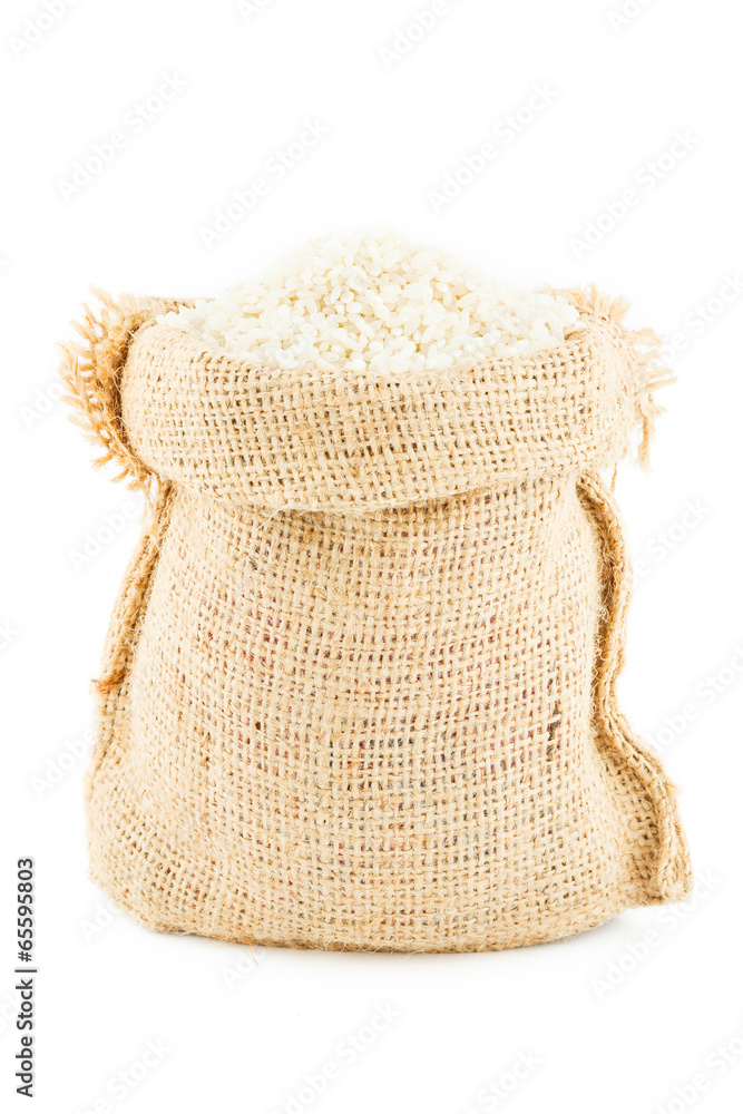a linen sack filled by rice a linen sack filled by rice