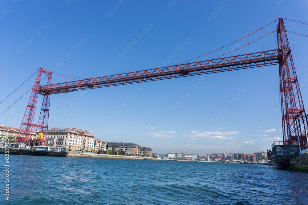 Naklejka premium Wide angle view of the Bizkaia suspension bridge