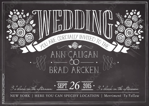 Vintage Wedding invitation card with floral background