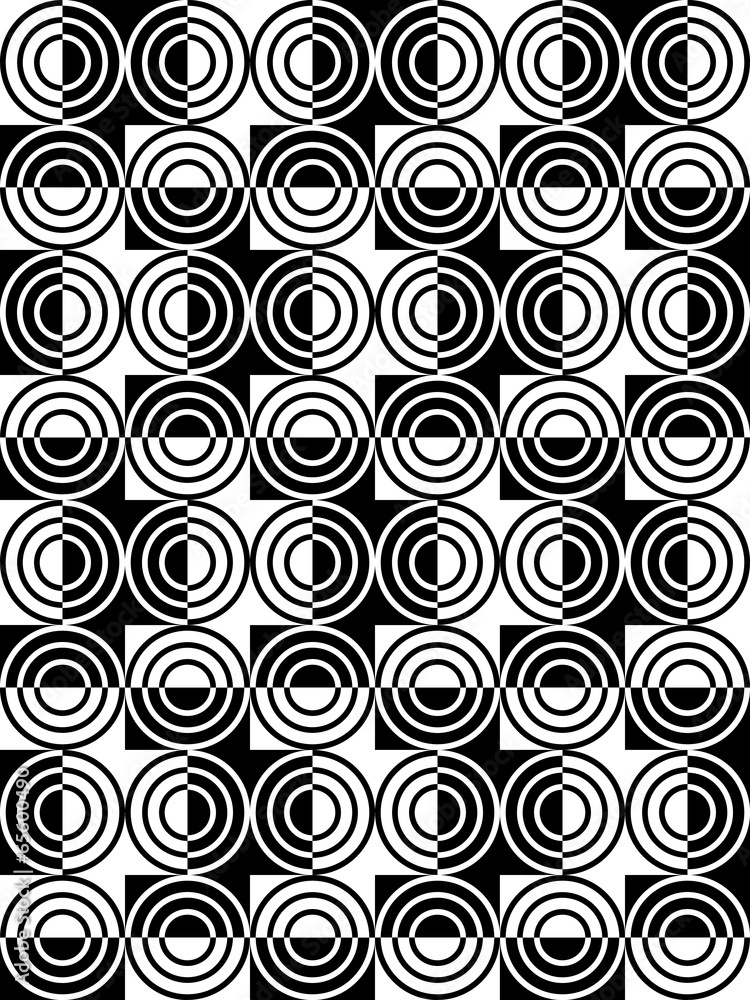 Obraz premium Circles Black and White Vector Seamless Pattern