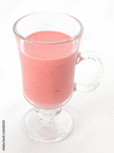 Fresh delicious strawberry milkshake isolated on white